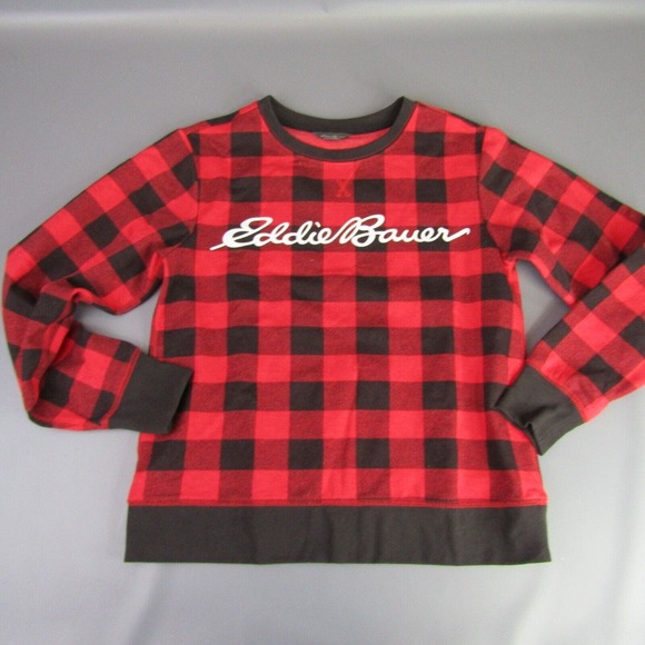 Eddie Bauer Christmas Plaid‎ Pullover Sweatshirt Women's Size XS Spell-Out Logo - Picture 1 of 8
